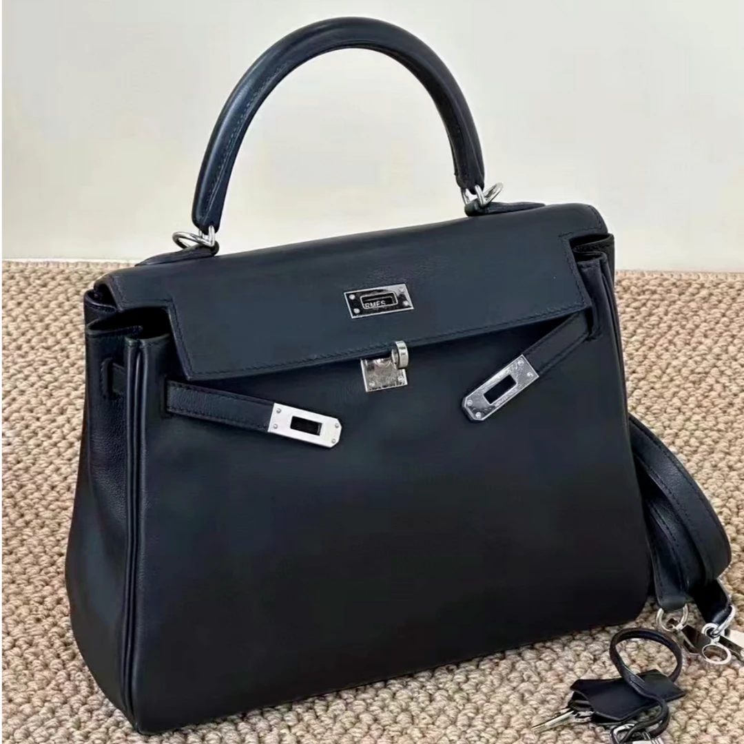 99新 Hermes/爱马仕 小花6欢 kelly25 黑银 swift皮 X刻包