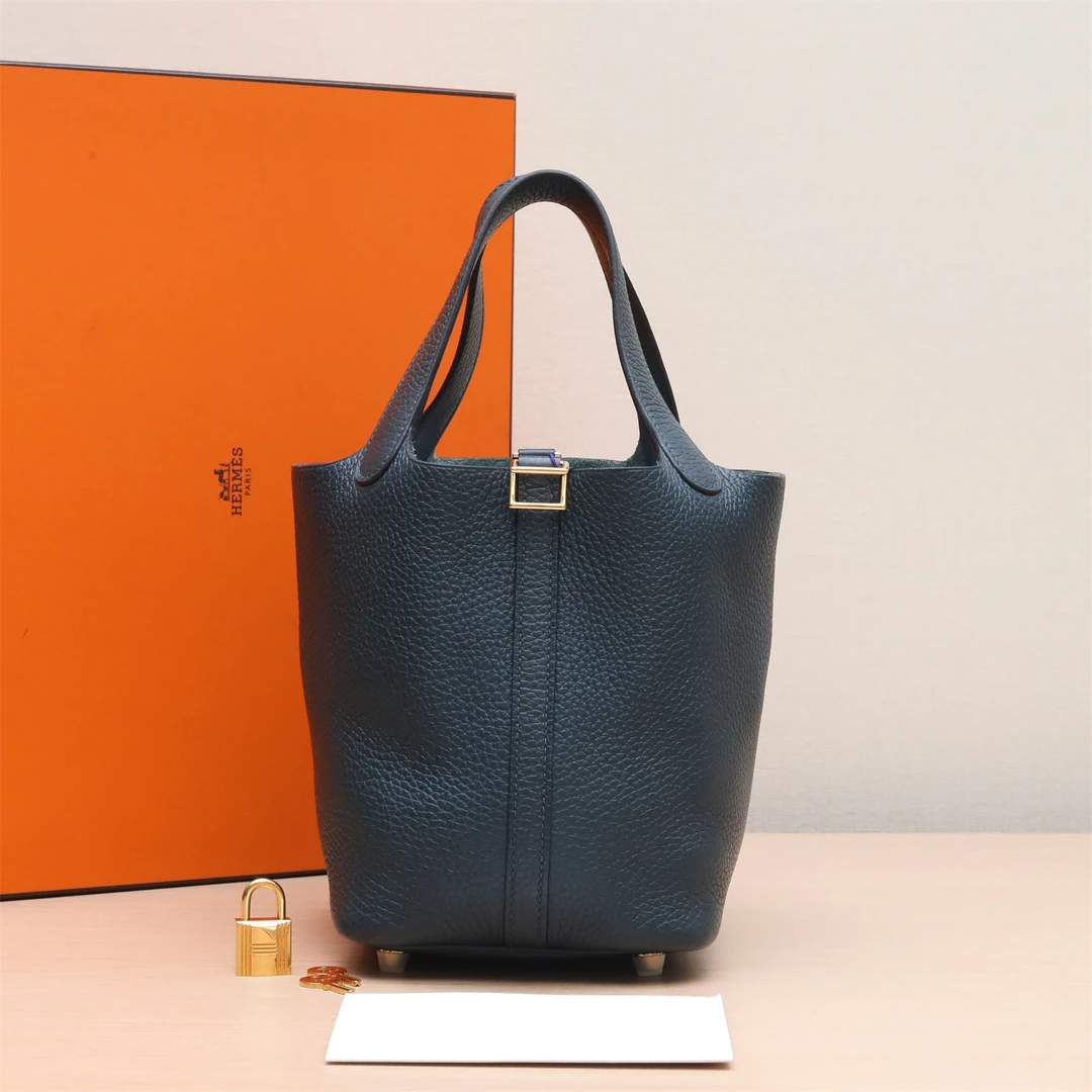 99新 Hermes/爱马仕 小花6枫18 菜篮子 松柏绿 TC皮 U刻 金扣