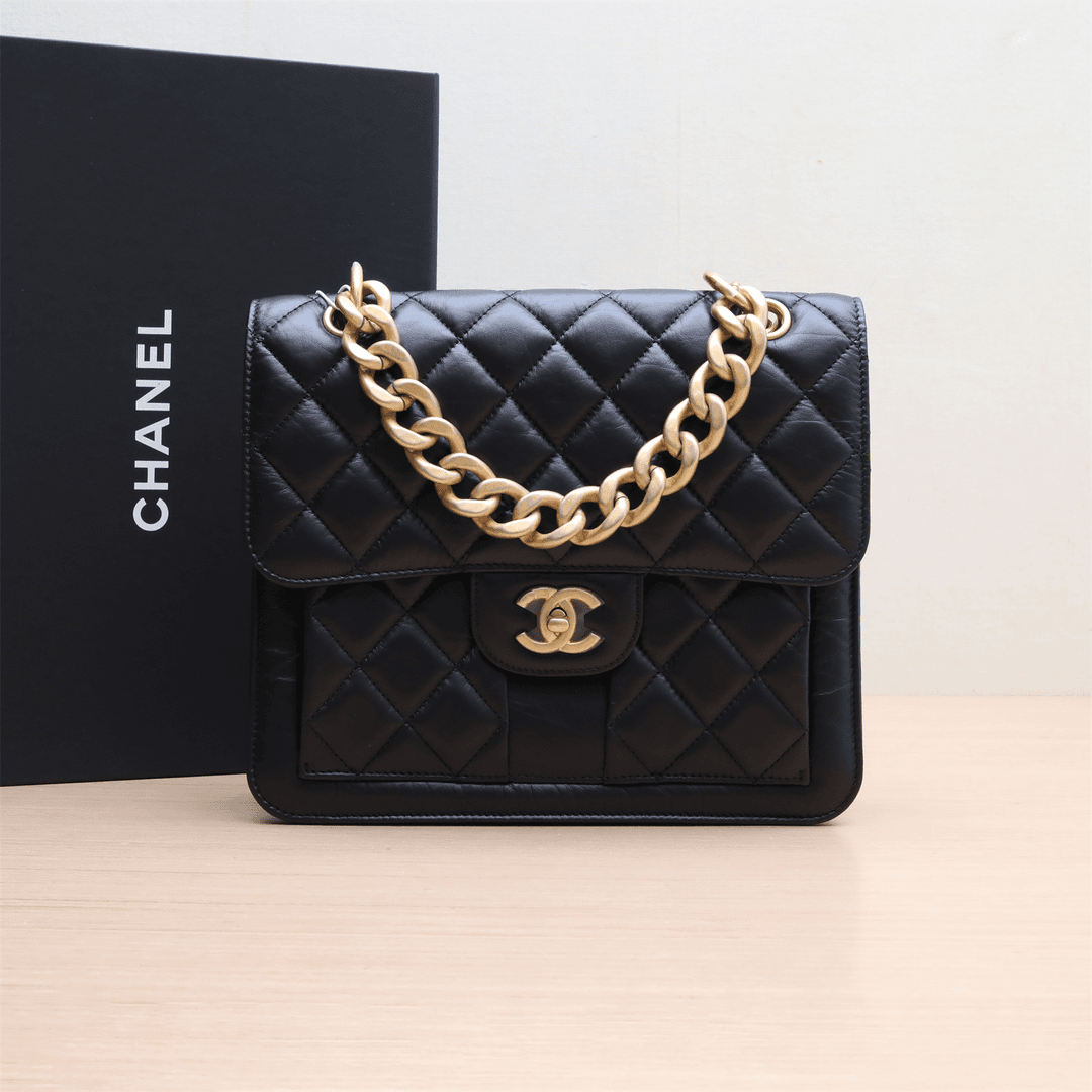 99新 Chanel/香奈儿 小花6枫23S 手柄双肩包 25cm 黑色 镭射标
