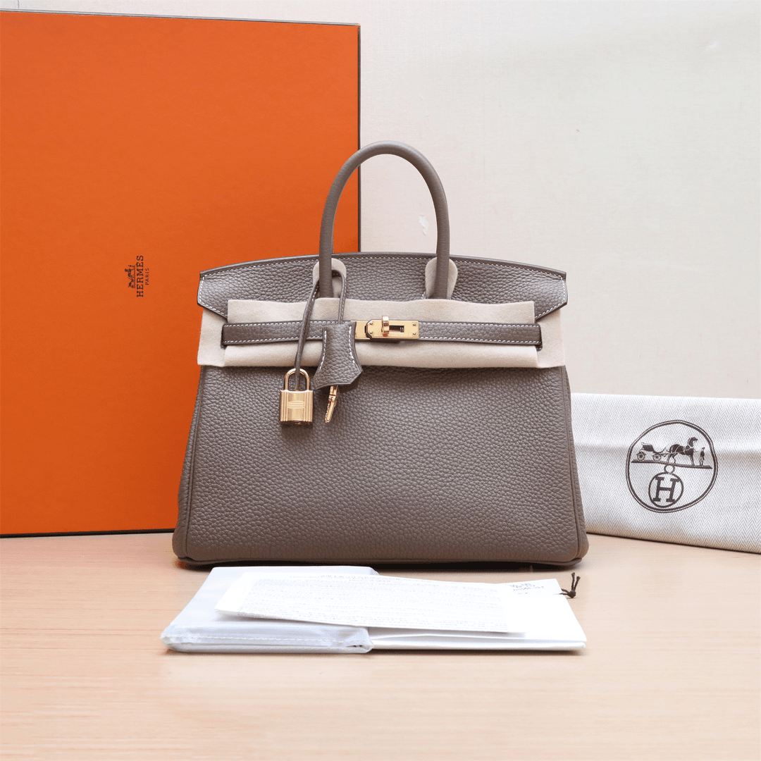 99新 Hermes/爱马仕 小花6枫Birkin 25 大象灰 Togo皮 U刻 金扣