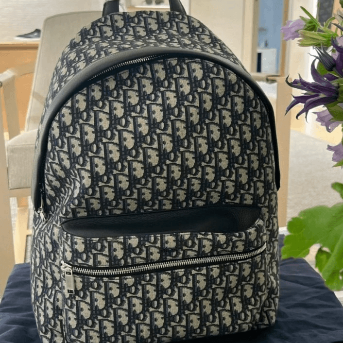 99新 DIOR/迪奥 小花6枫RIDER 双肩包 中号 墨蓝色 帆布