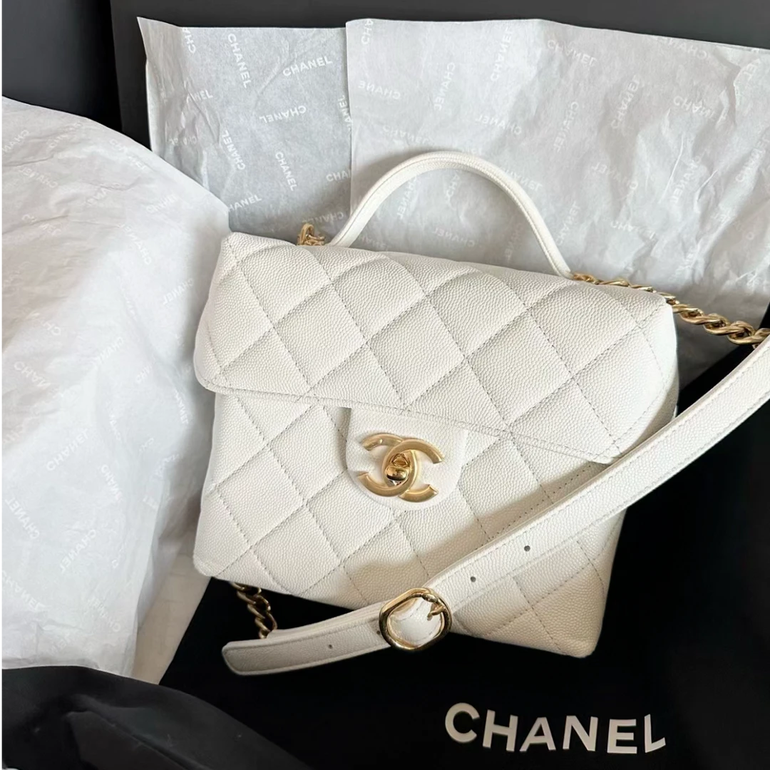 99新 Chanel/香奈儿 【小花念念】牛奶盒子包 白色 芯片开 金扣