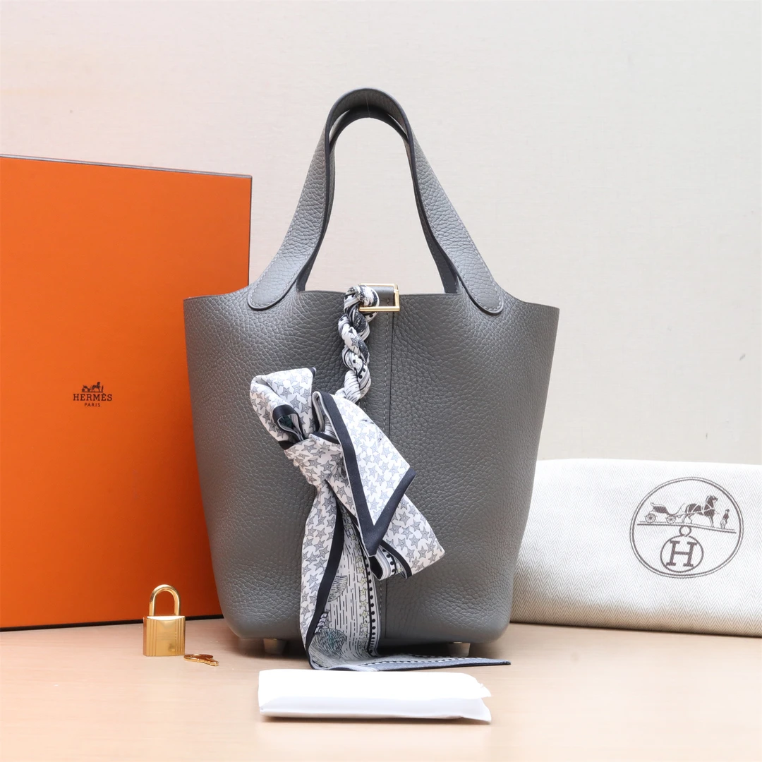 99新 Hermes/爱马仕 活动-XF【小花念念】18 菜篮子 积雨云灰 B刻包