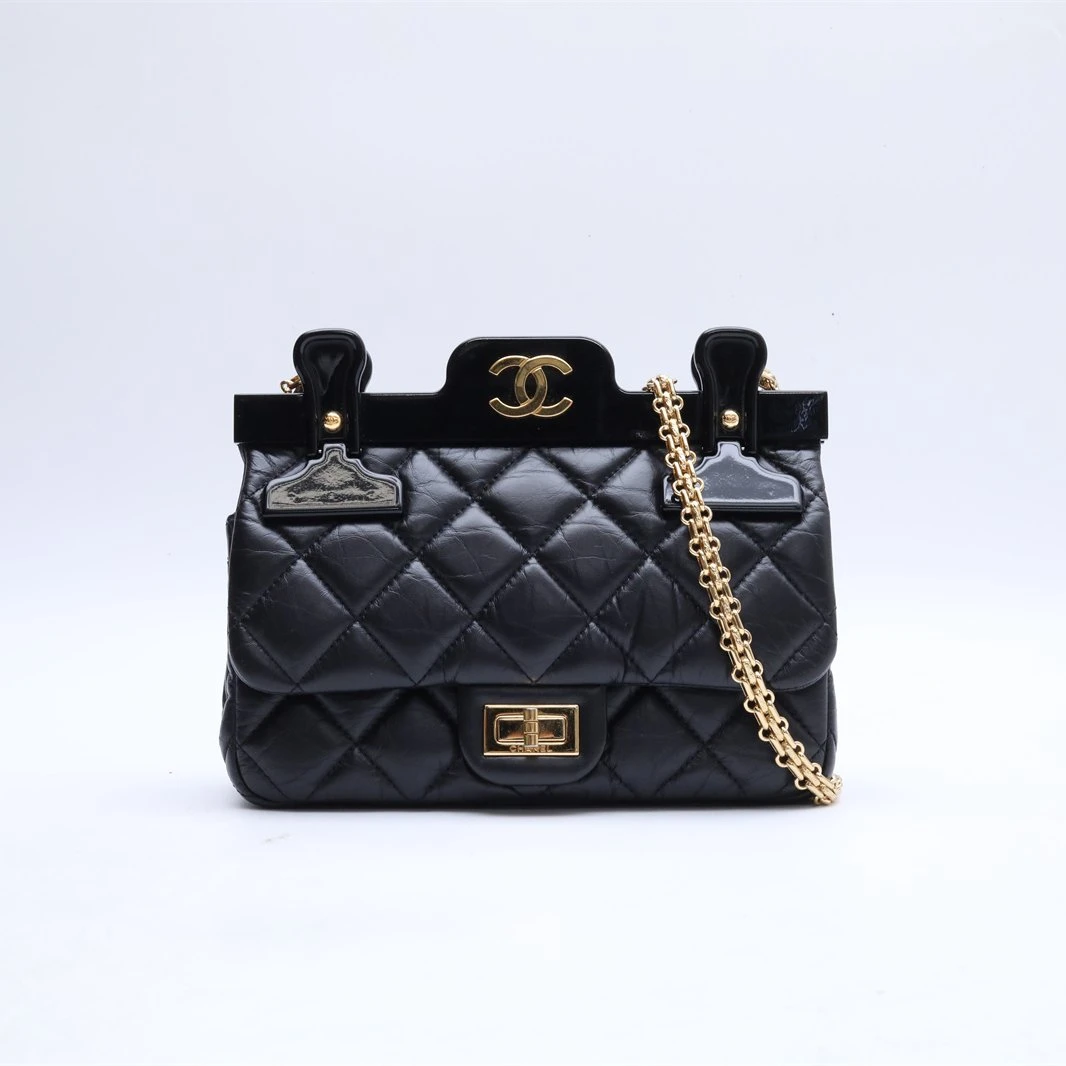 99新 Chanel/香奈儿 小花6枫2.55 夹子包衣架包 黑色 23开 金扣