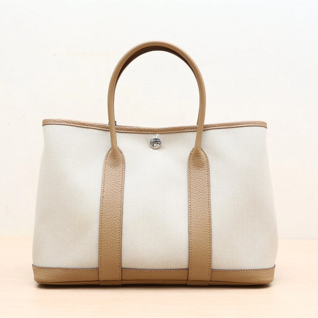 全新未使用 Hermes/爱马仕 小花6欢 花园包 30 新饼干色 帆布 W刻