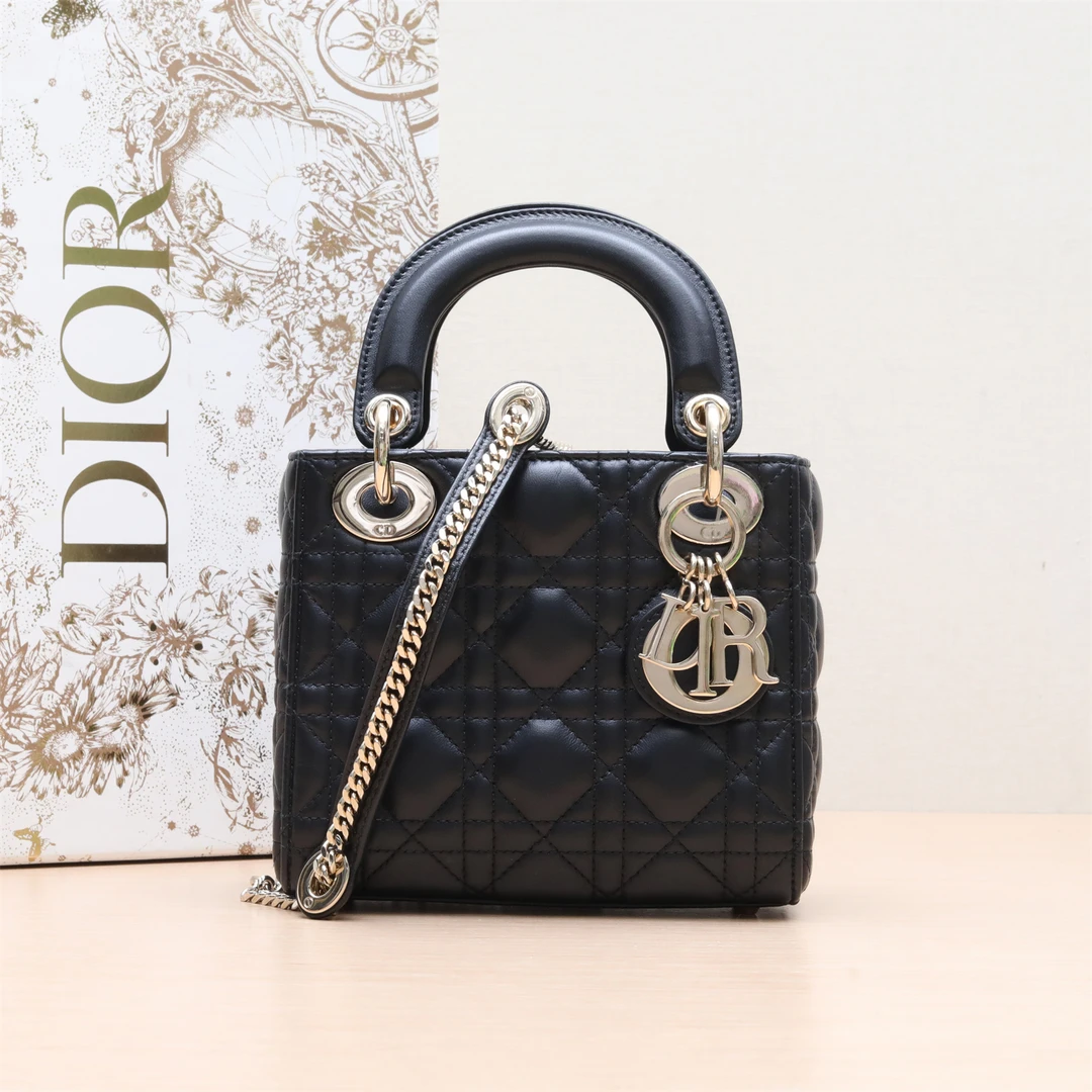 99新 DIOR/迪奥 活动-XF【小花念念】戴妃包 三格 黑色 金扣 2022