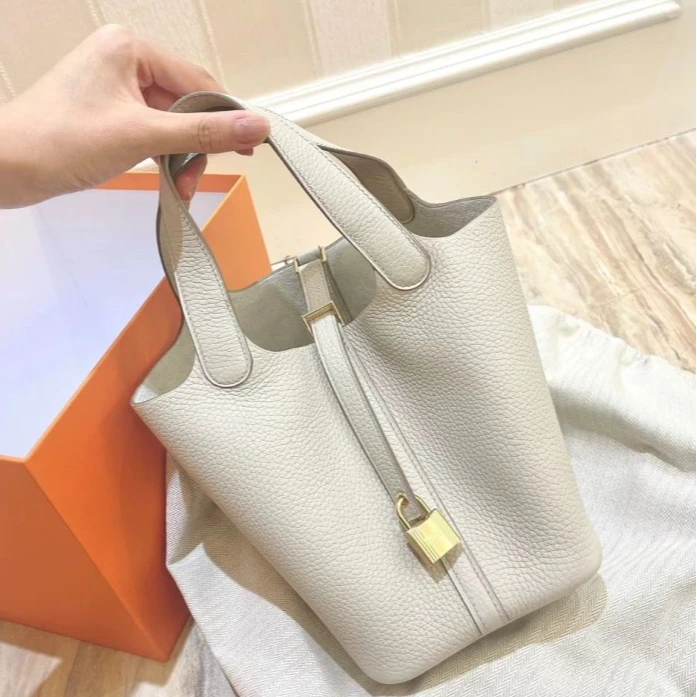 99新 Hermes/爱马仕 小花6欢 Picotin 18 菜篮子 冰川白 B刻包