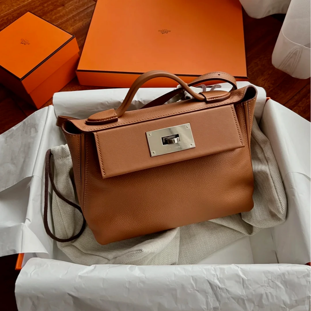 99新 Hermes/爱马仕 小花6欢 2424 mini 金棕 swift皮 Z刻银扣包