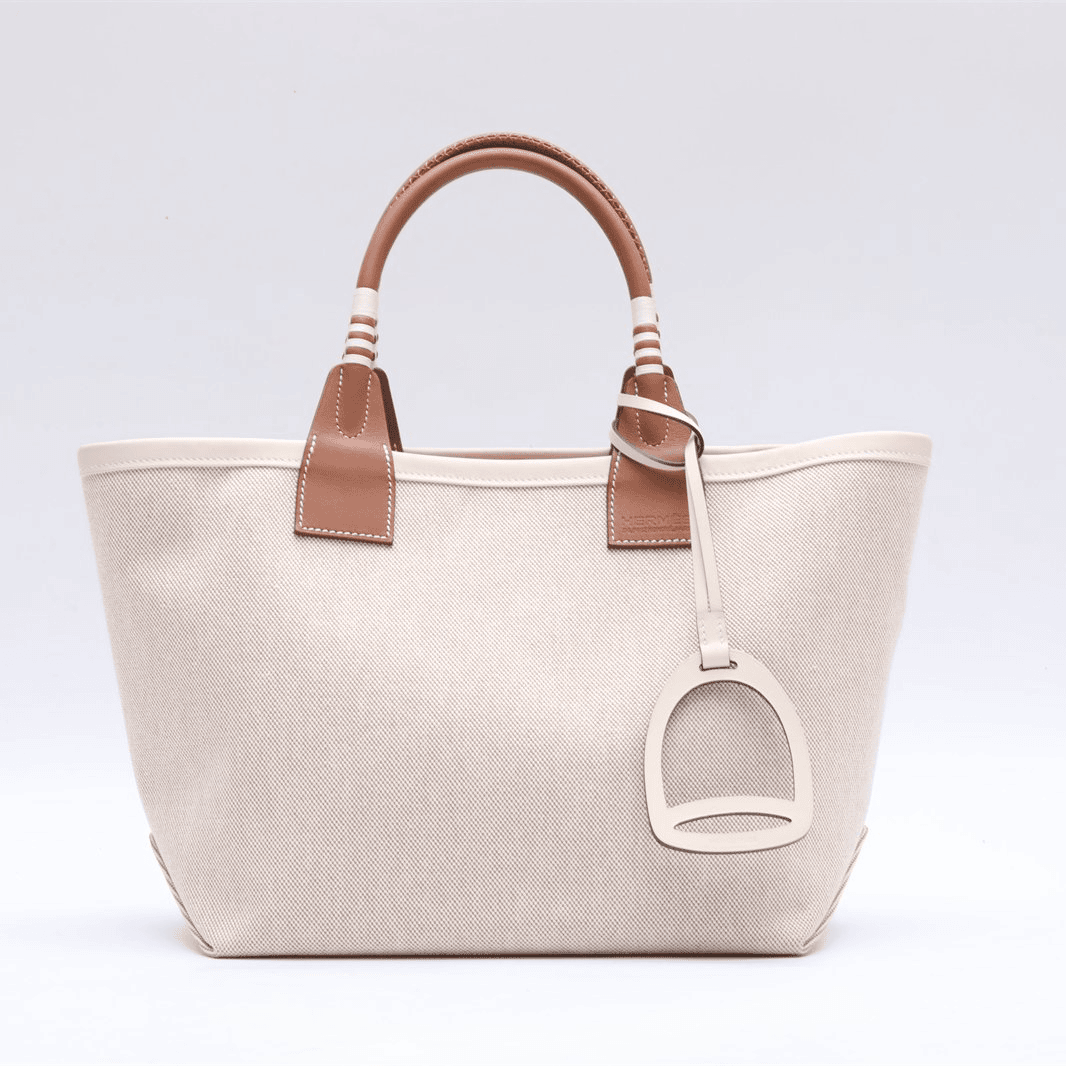 99新 Hermes/爱马仕 小花6枫爱马仕 托特包 B刻 10奶昔白 帆布