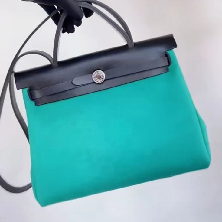 99新 Hermes/爱马仕 小花6枫 Herbag 31 深海蓝拼维罗纳绿 B刻包