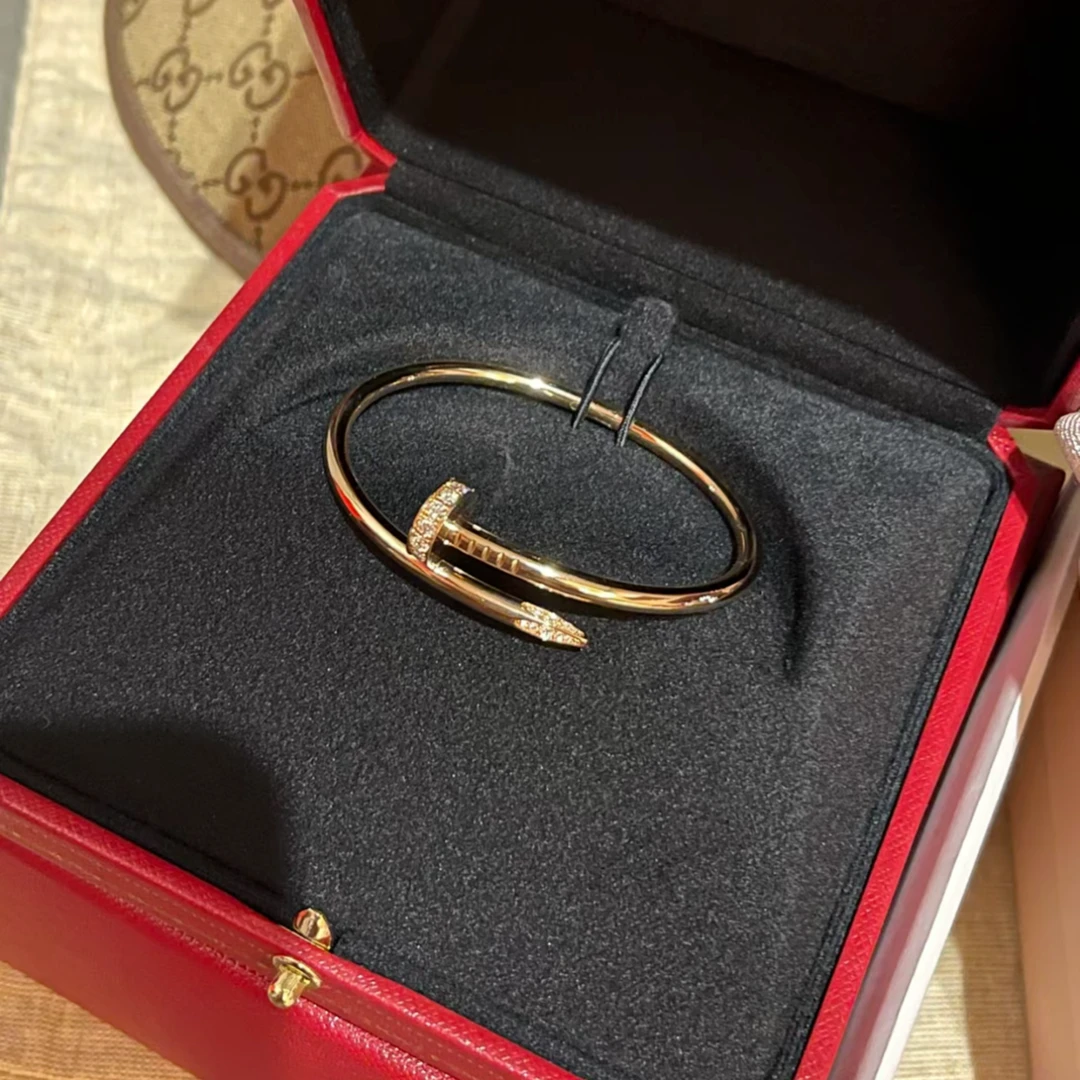 99新 Cartier/卡地亚 【小花念念】钉子 手镯 半钻 15号 18K玫瑰金