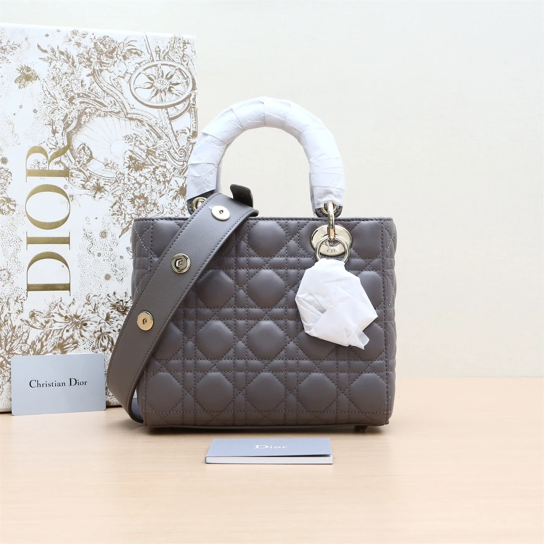 99新 DIOR/迪奥 小花6枫 戴妃包 四格 灰色 金扣 2020