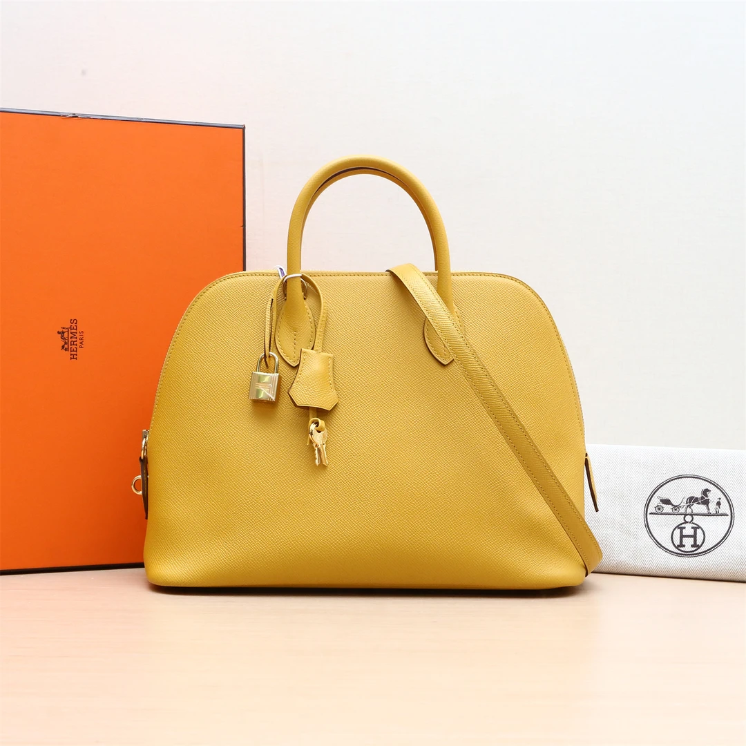 99新 Hermes/爱马仕 小花6枫保龄球包 31 琥珀黄 Ep皮 C刻 金扣