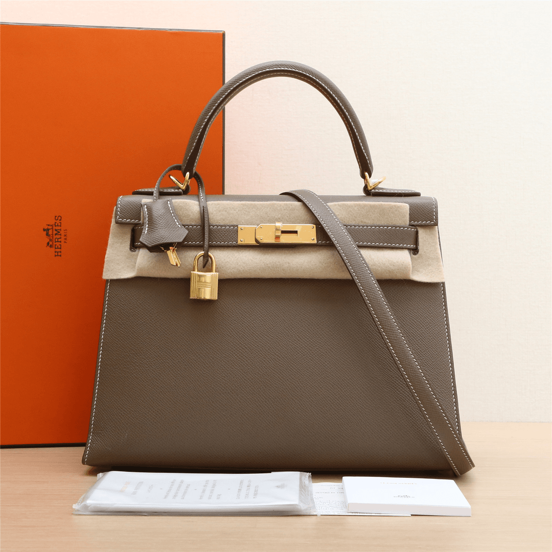 99新 Hermes/爱马仕 活动【小花Han】Kelly 28 大象灰 Z刻 金扣包