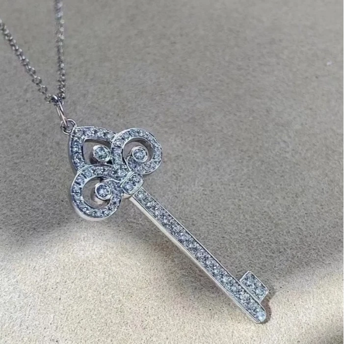 99新 Tiffany & Co./蒂芙尼 小花6枫 新款鸢尾花 满钻 钥匙 项链