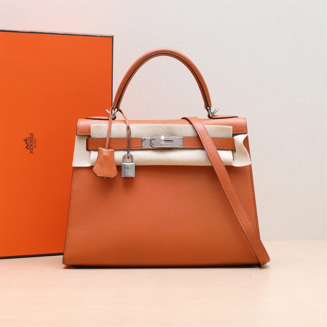 95新 Hermes/爱马仕 【小花Han】Kelly 28 南瓜色山羊皮 框I 包