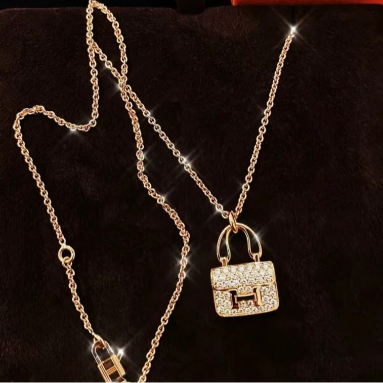 全新未使用 Hermes/爱马仕 小花6枫 满钻 康康 项链 18K玫瑰金