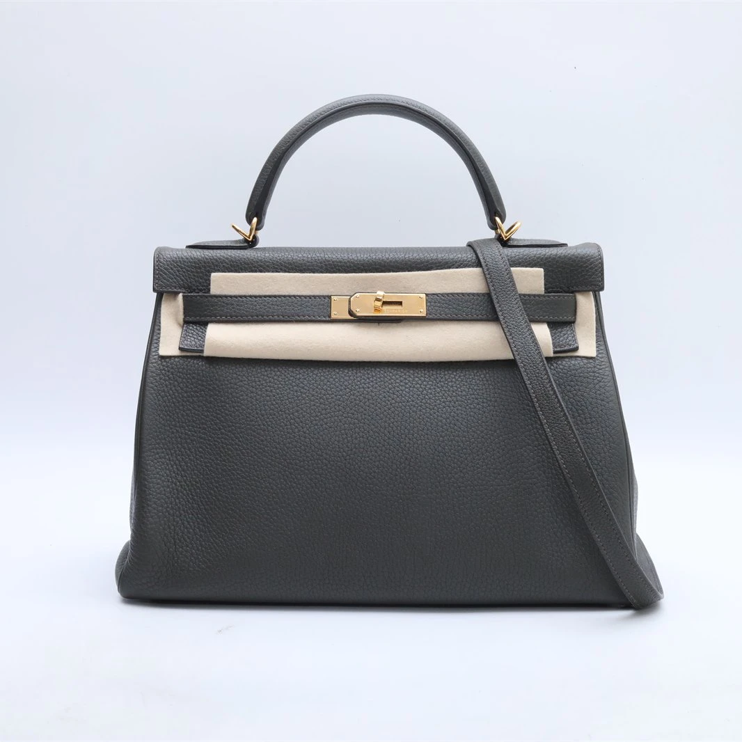 99新 Hermes/爱马仕 小花6枫Kelly 32 锡器灰 Togo皮 框P 金扣