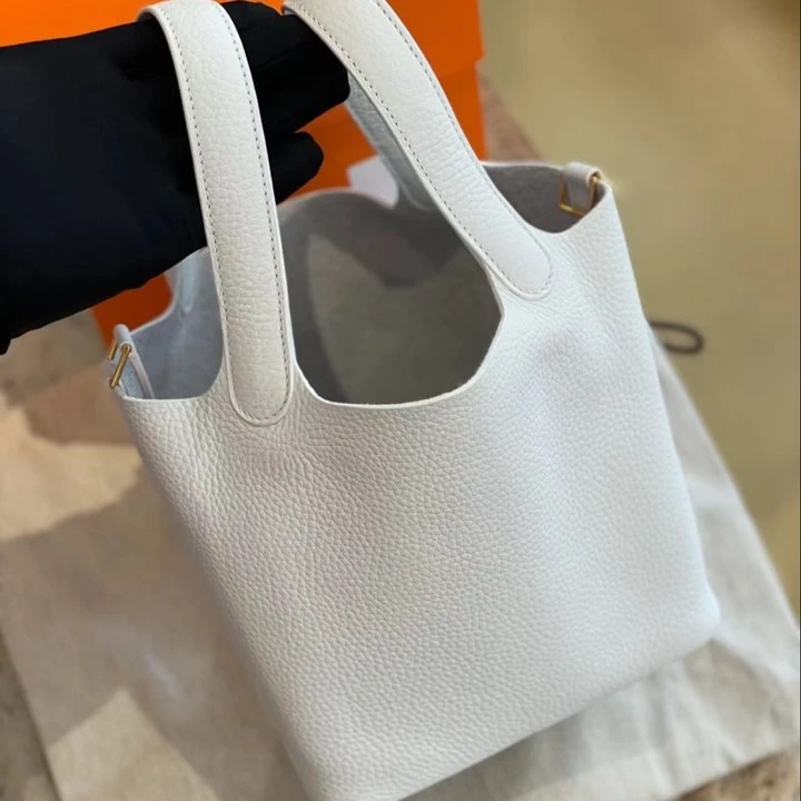 99新 Hermes/爱马仕 外【小花Han】 18 菜篮子 白色 金扣 TC C刻包