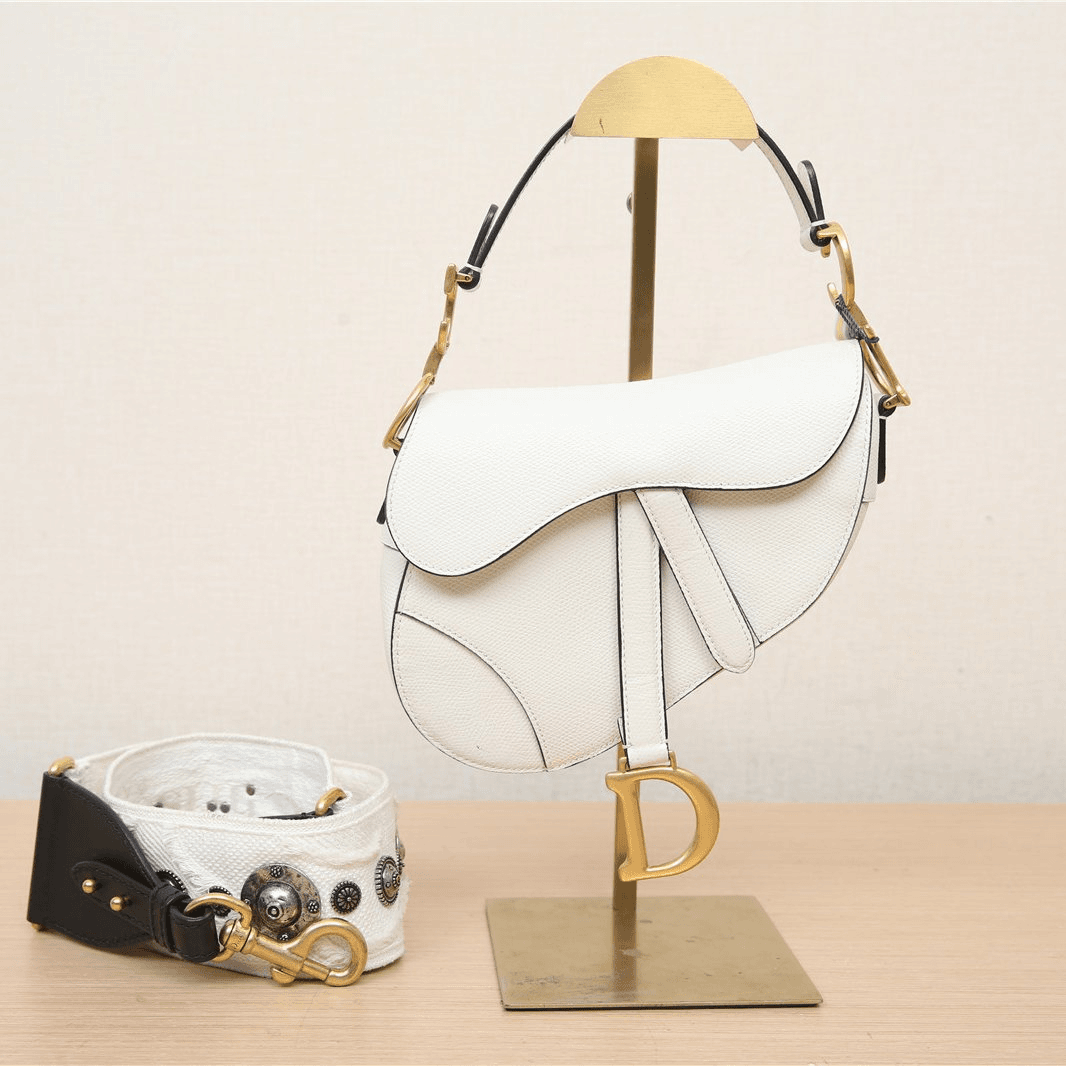 99新 DIOR/迪奥 活动【小花Han】马鞍 小号 21 配肩带 白色 皮革C包