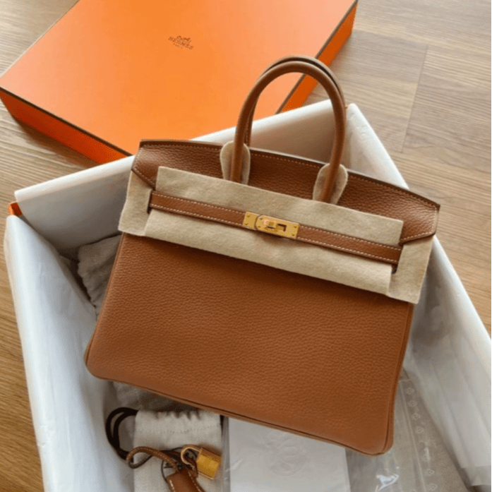 99新 Hermes/爱马仕 小花6枫Birkin 25 金棕色 Togo皮 Z刻 金扣包