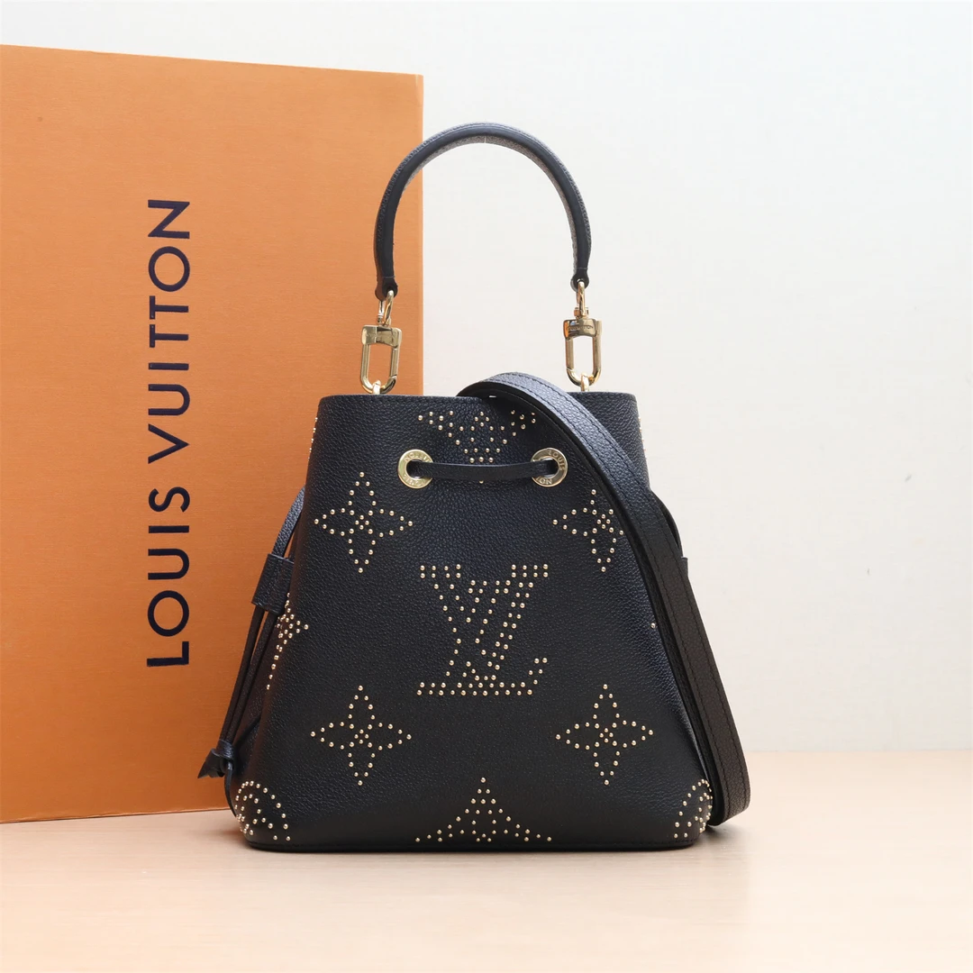 99新 LouisVuitton/路易威登 小花6欢水桶包BB20黑金月光女神芯片