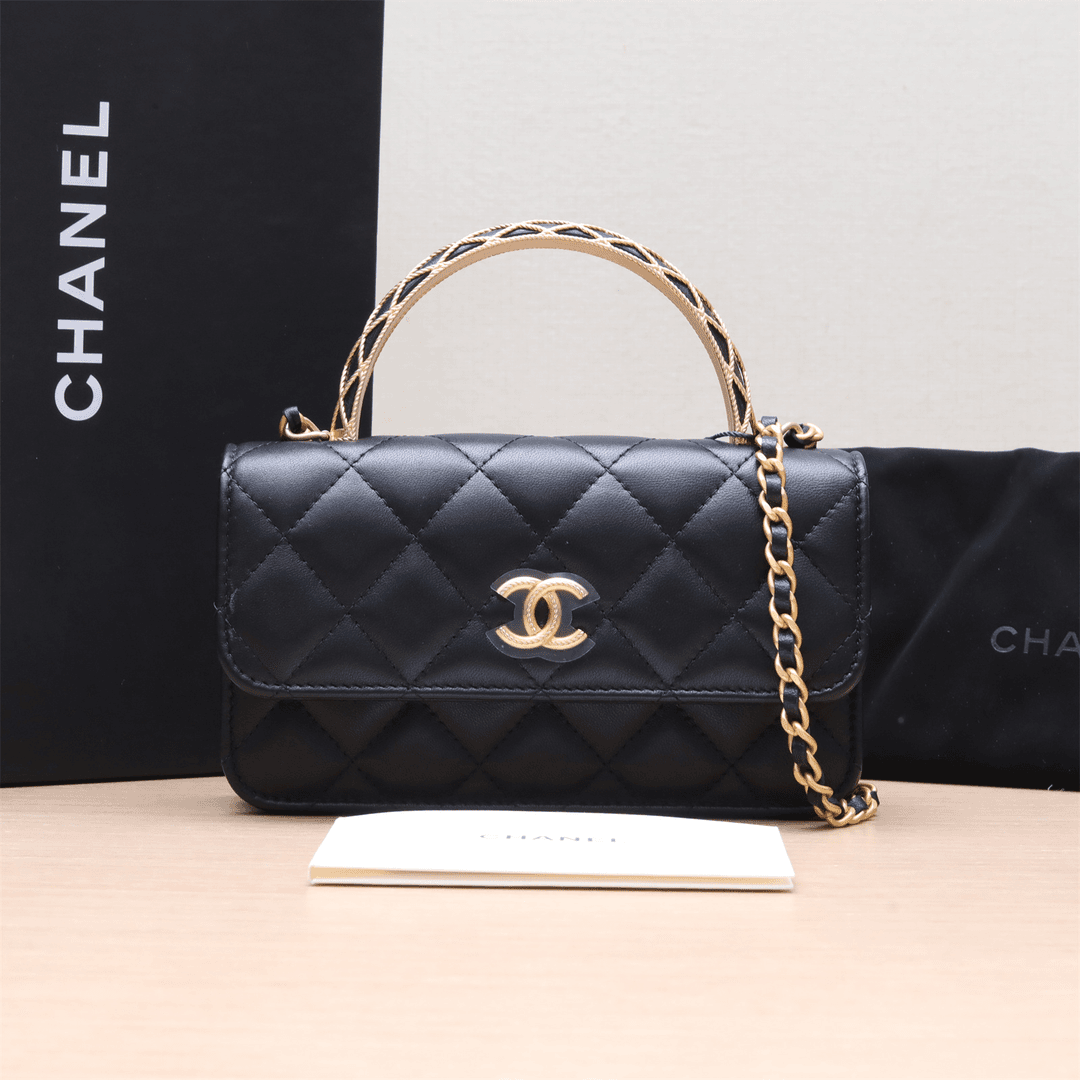 99新 Chanel/香奈儿 小花6枫23P CF 手提WOC 金属穿链字母手柄