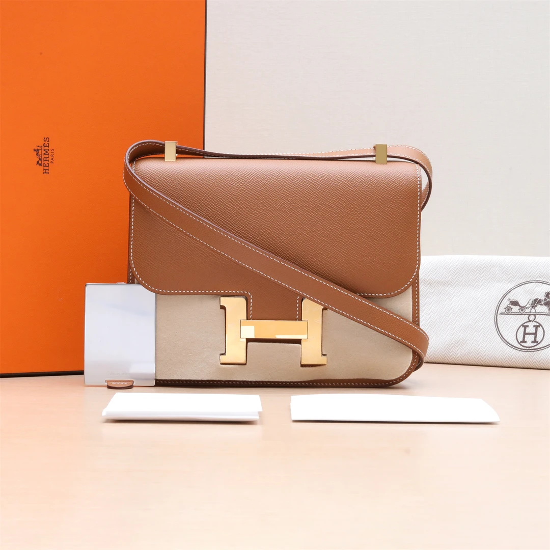 99新 Hermes/爱马仕 小花6枫康康 24 金棕色 Epsom皮 U刻 金扣