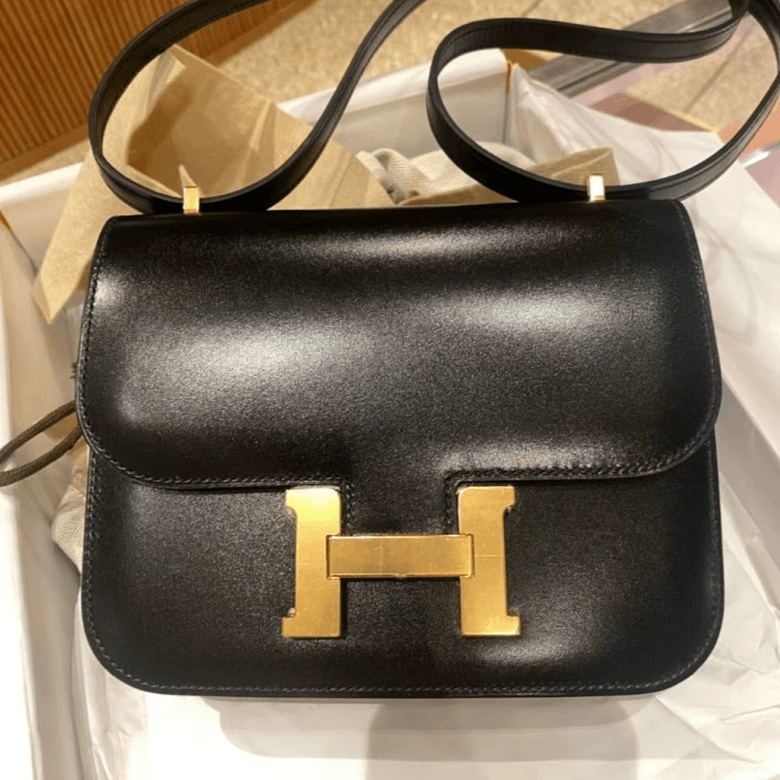 99新 Hermes/爱马仕 小花6枫康康 19 黑色 Box皮 B刻 金扣
