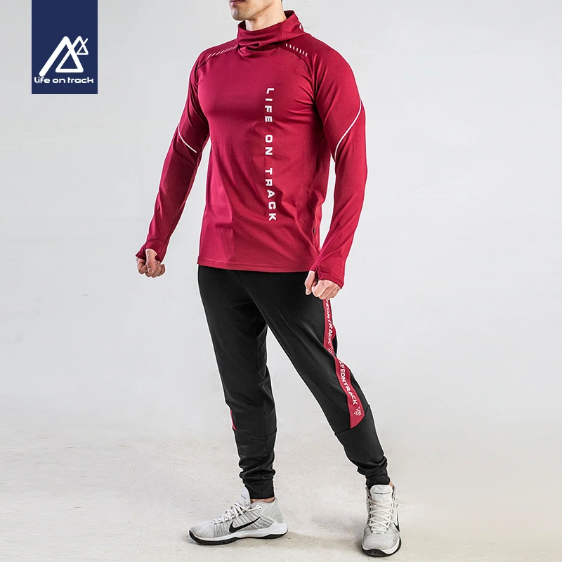 男健身晨跑服卫衣套装高领防风护颈个性斜开半拉链多口袋吸汗速干