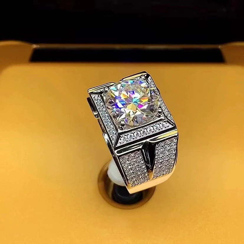 925银莫桑石银制品 土豪满天星男戒（5-10克拉）时尚结婚霸气豪华