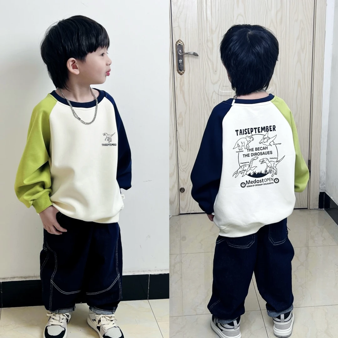 男童秋季新款儿童撞色卫衣宝宝洋气长袖上衣春秋