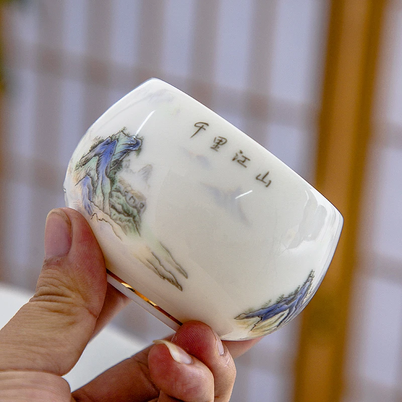千里江山大罗汉羊脂玉高端茶主人单杯个人专用陶瓷功夫茶具大号容