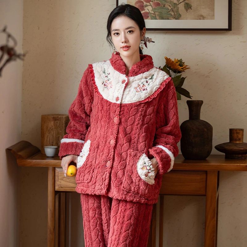 睡衣女秋冬中国风舒棉绒加厚保暖新中式高级感舒适妈妈送礼家居服