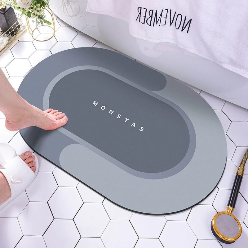 椭圆浴室吸水地垫硅藻泥软垫防滑速干脚垫卫浴厕所门口地毯地垫