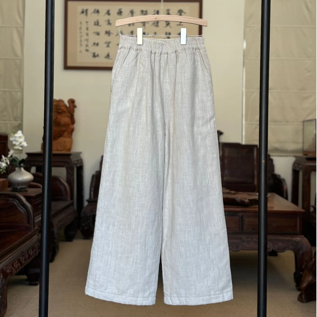 如素慢衣2024 冬款  加厚三层夹棉   直筒 宽松  苎麻棉裤 36283