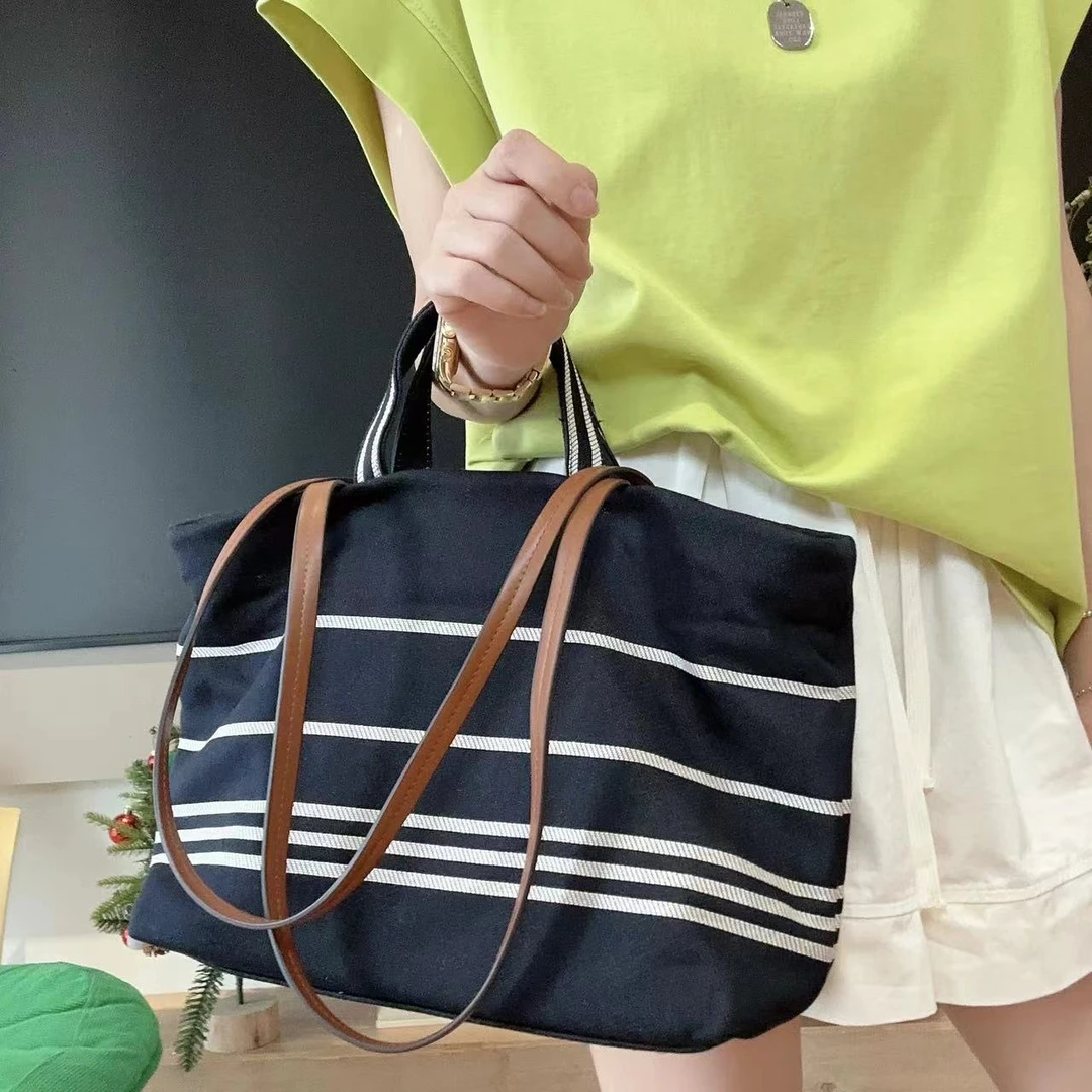 牛仔条纹极简日系单肩托特包4-7-6