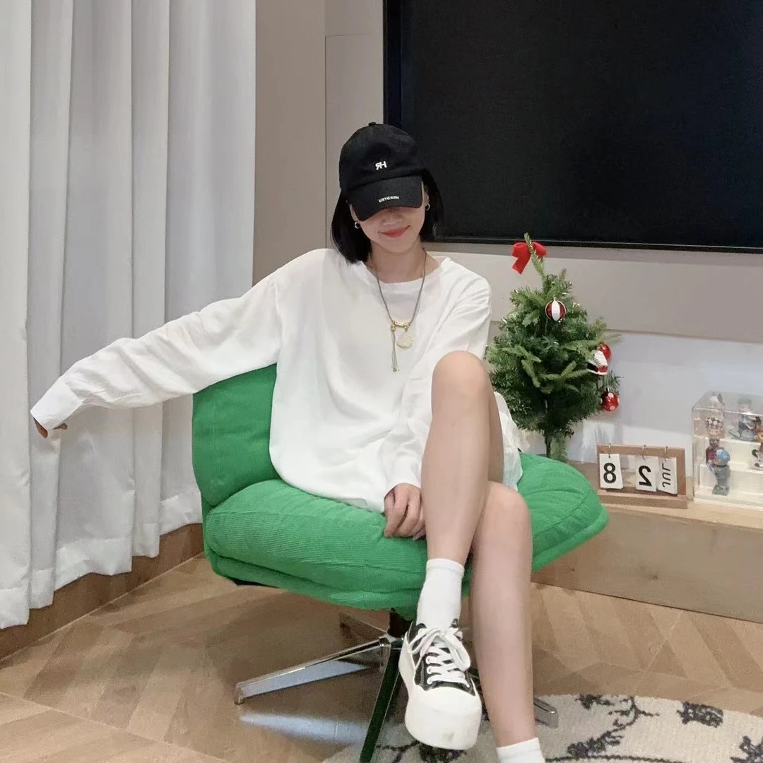 素色圆领宽松大版衬衣长袖衬衫4-8-1