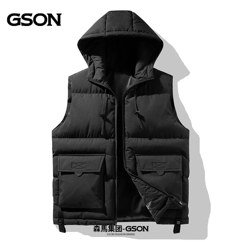 集团品牌旗下GSON棉马甲男秋冬季加厚保暖无袖背心青少年立领外套