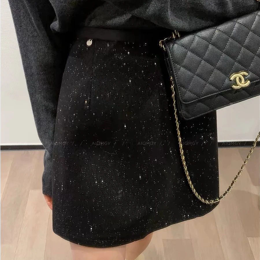 高级感气质小香风韩版毛呢裙