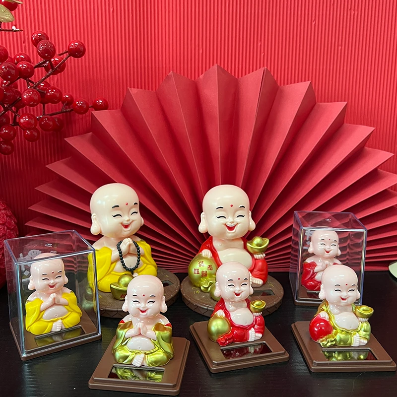 太阳能自动点头弥勒佛塑料迷你笑佛家居创意装饰车载摆件开业礼品
