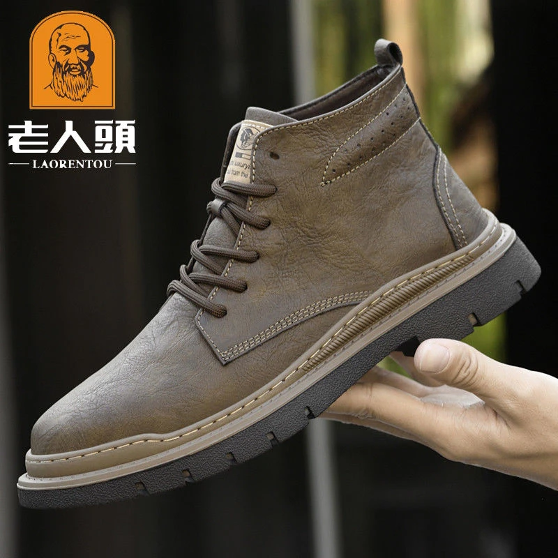 老人头马丁靴男真皮头层牛皮爆款男士新款马丁靴中帮厚底休闲工装