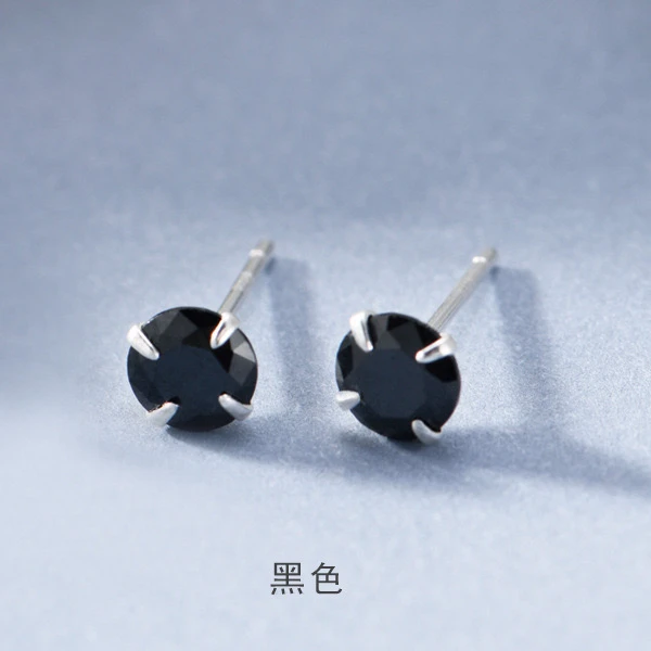 足银耳饰 999养耳洞银耳钉彩色锆石银耳钉简约小巧耳钉