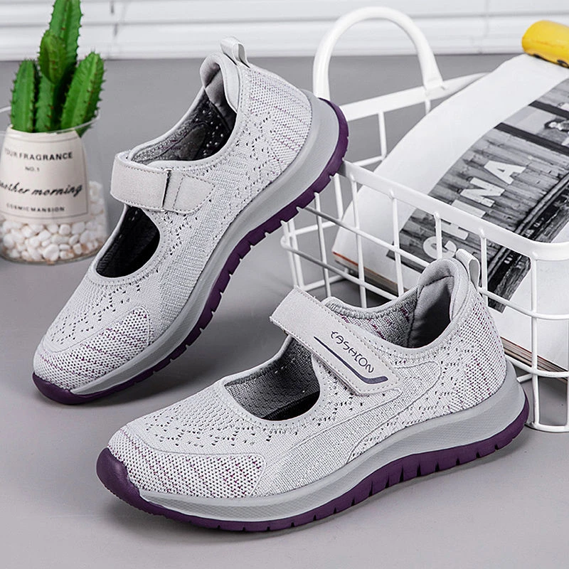 舒悦徒布鞋夏季透气一脚蹬中老年妈妈鞋网面防滑中老年健步凉鞋