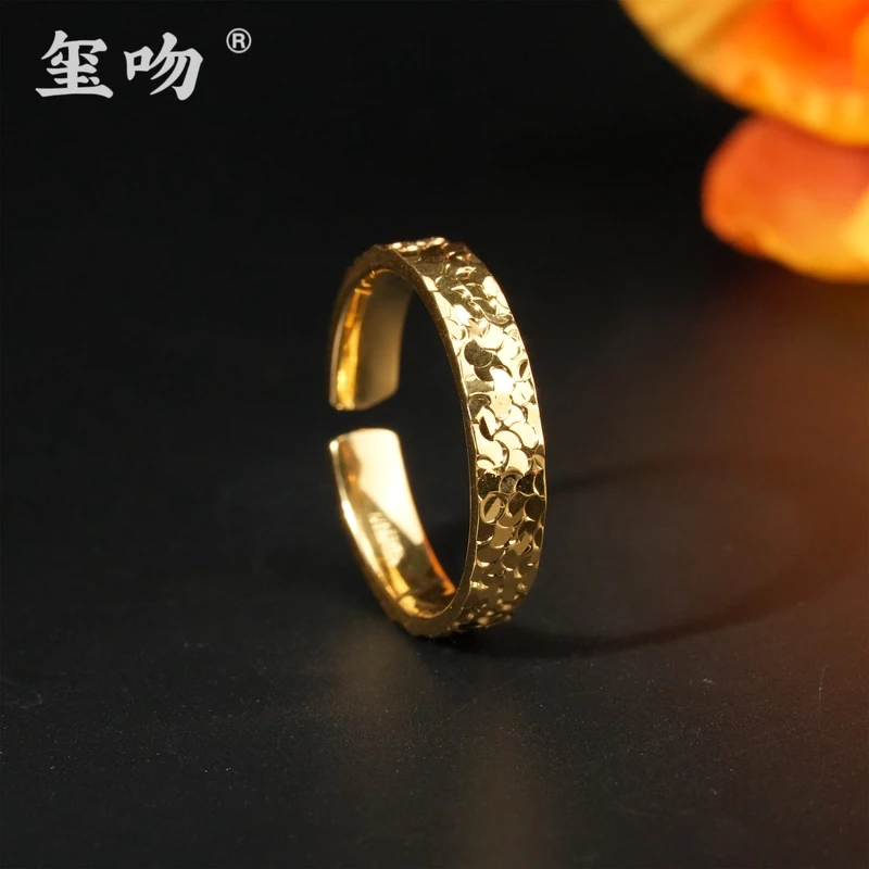 足银戒指 【玺吻】足银999.9 流金岁月 碎冰冰戒指  CNC车花工艺
