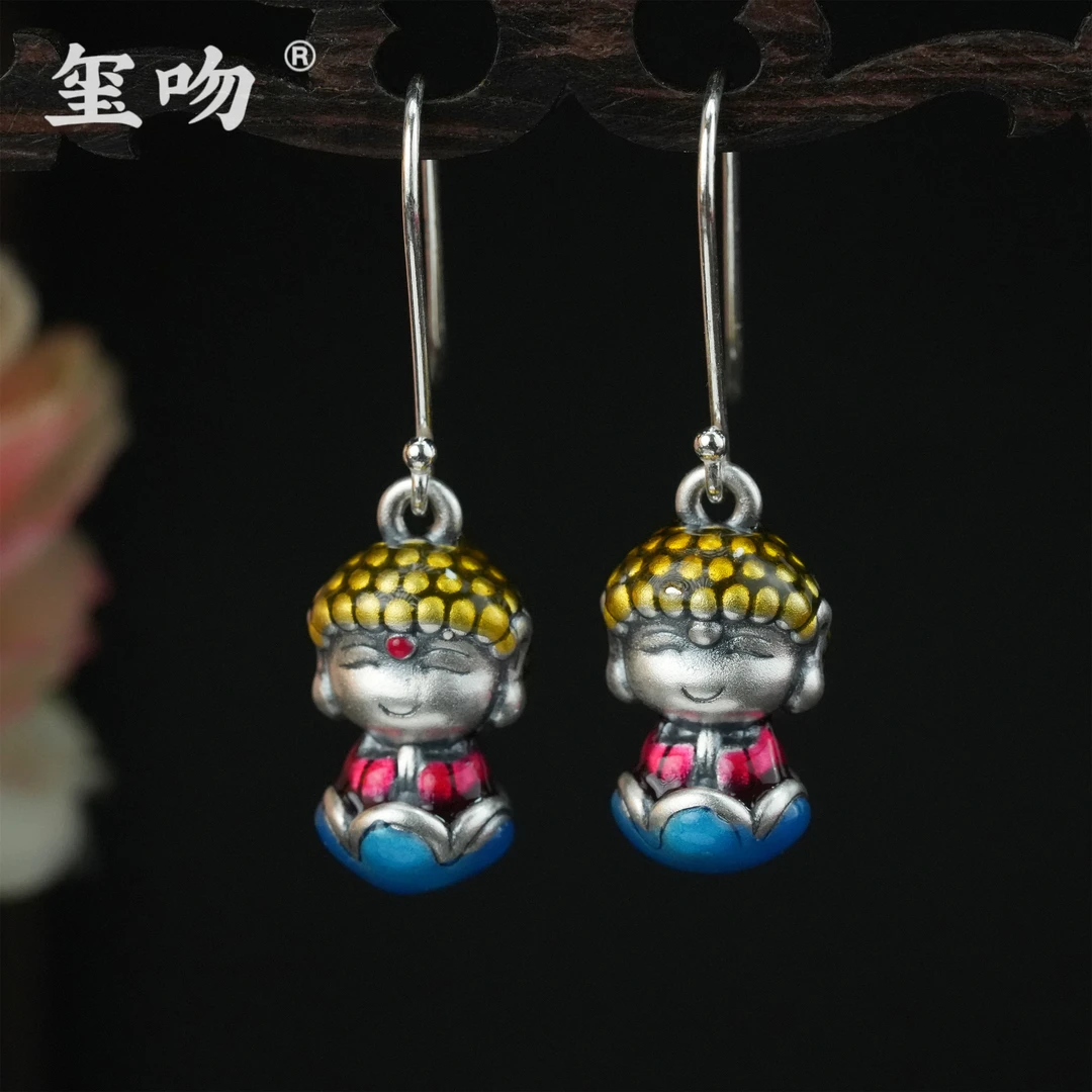 足银耳饰 【玺吻】足银999 莲花坐佛 国风设计款足银小佛耳坠