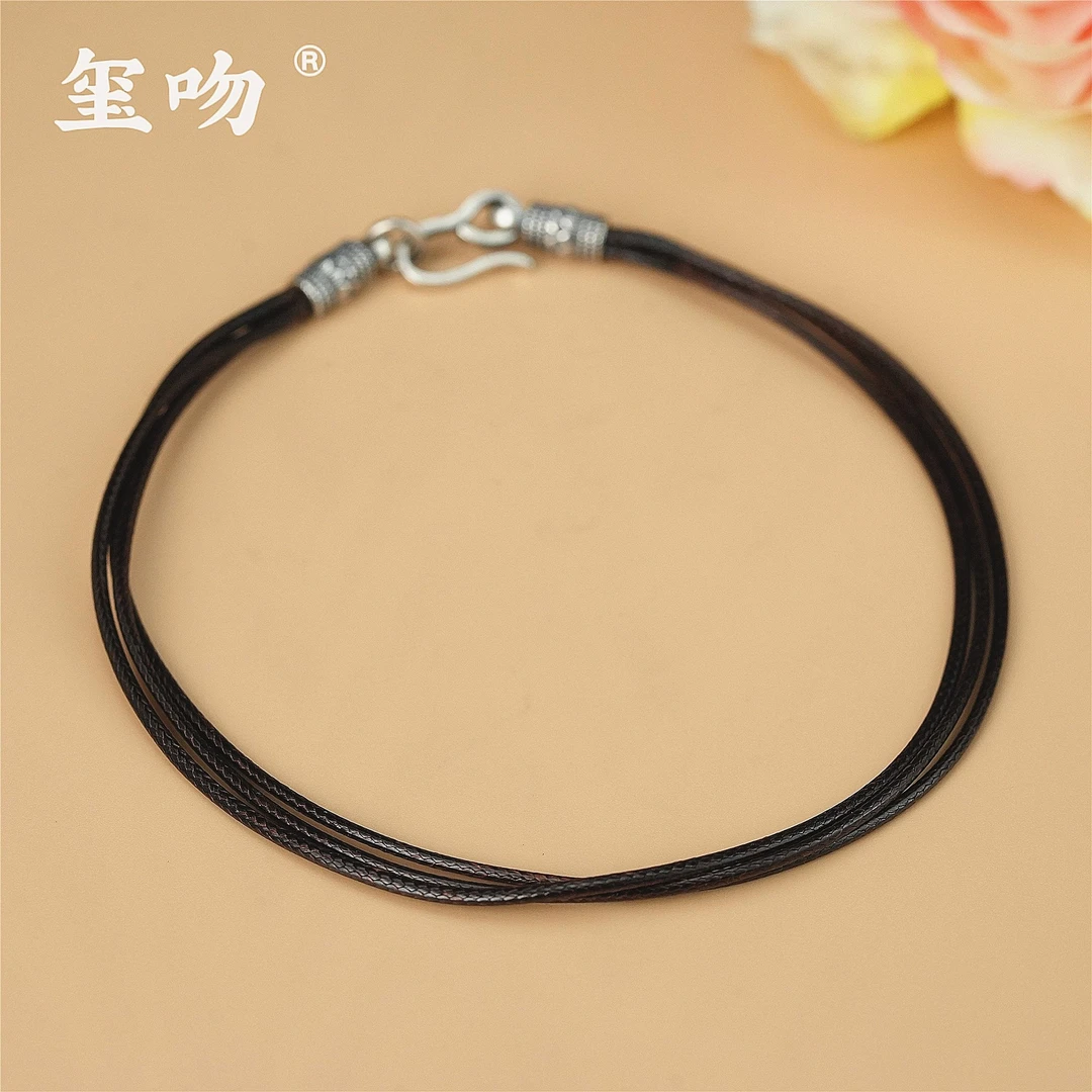 925银手链 【玺吻】s925银 三生三世多层纯银扣头皮绳素款 约23cm