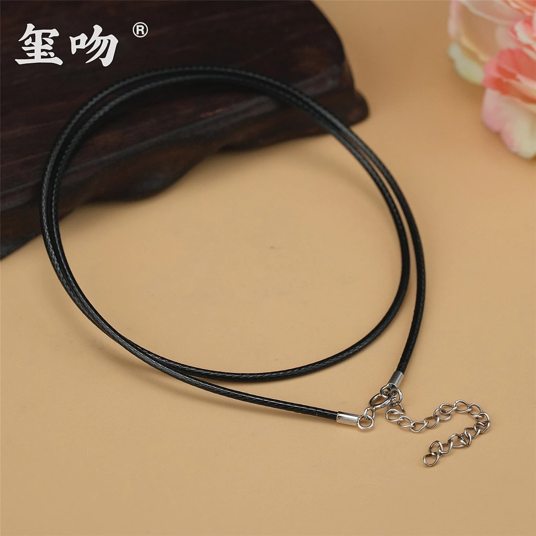 925银银制品 【玺吻】925银扣头 时尚百搭黑色皮绳45cm XL-009长