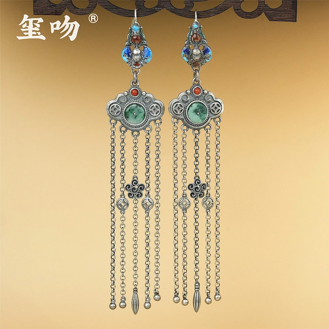 925银耳饰 【玺吻】s925银 翩翩来福纯银祥云流苏耳坠 （长约13.5cm）