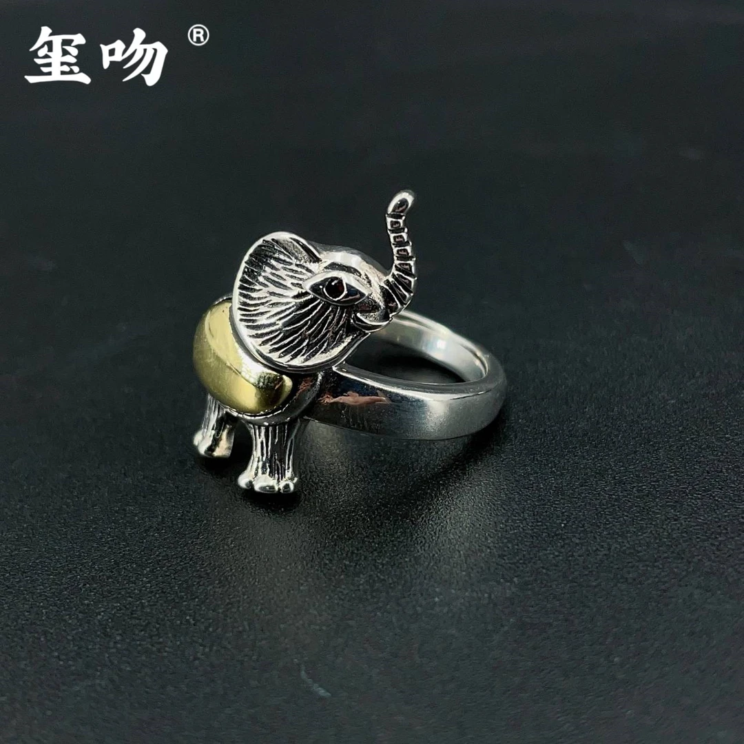 925银戒指 【玺吻】s925银 一路象钱吉象戒指 国风设计款纯银开口戒